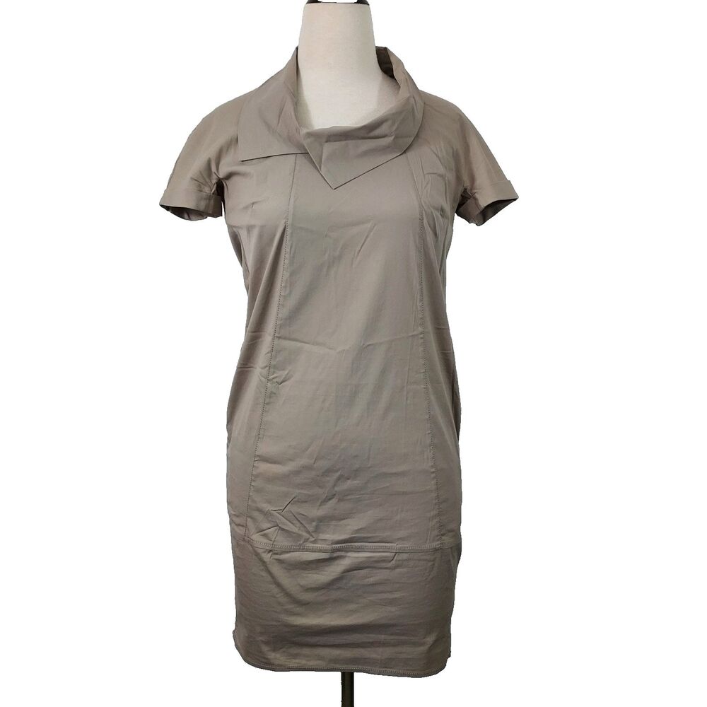 Signorelli Dress Italy Size 40 Womens 4 Stretch Short Sleeve Beige Pockets
